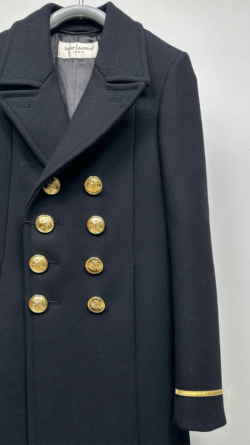 Saint Laurent Metal-button Double-breasted Military Chester Coat