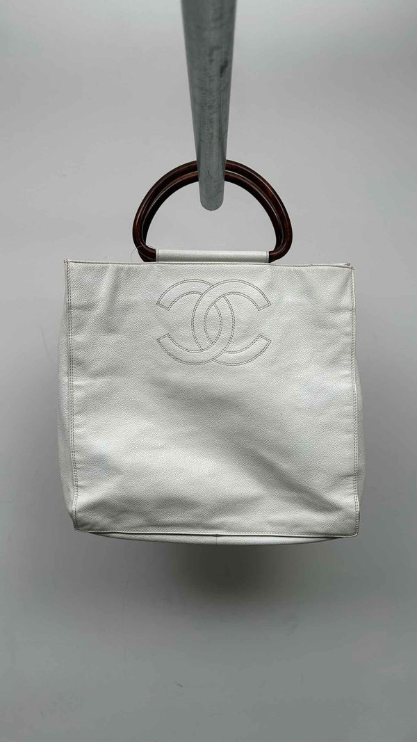 Chanel CC Caviar Wood Tote Bag