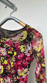 Jean Paul Gaultier L/S Acid-floral Mesh Top