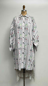 Thom Browne Pleated Puff-Sleeve Printed Long Dress