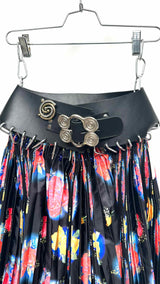 Chopova Lowena Leather-belted Pleated Floral Skirt