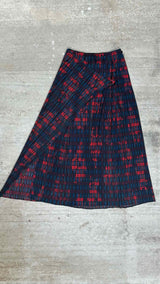 Pleats Please Pleated Plaid Wrap Long Skirt