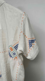 Bode S/S Embroidered Distressed Linen Box Shirt