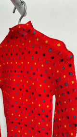 me Issey Miyake L/S Waffle Pleated Printed Mock-neck Top