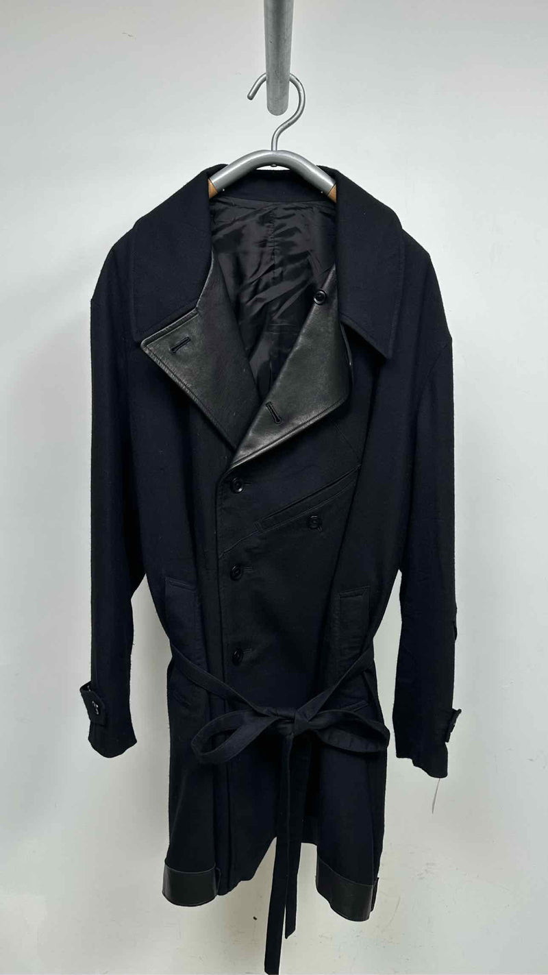 Y's BANG ON Leather Trim Oversized Bottom Side-zip Trench Coat