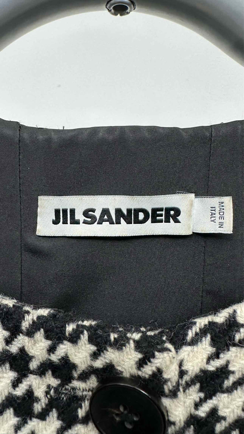Jil Sander Collarless Houdstooth Coat