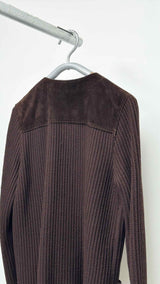 Gucci Suede-hybrid Rib-knit Cardigan