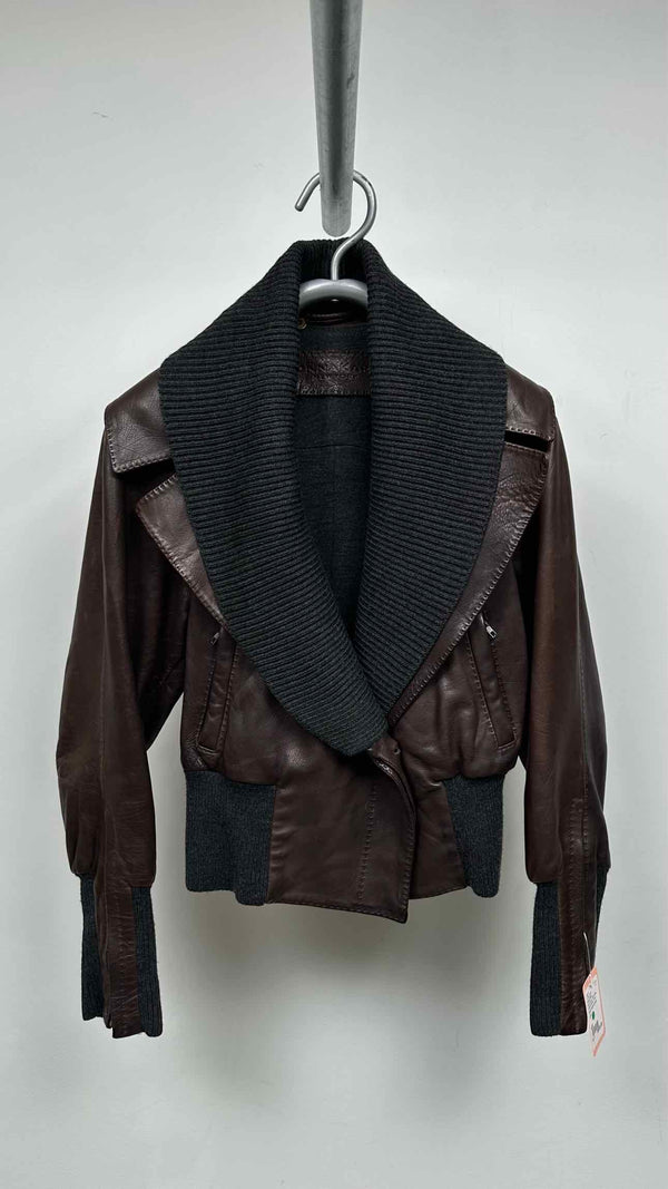 Donna Karan Knit-hybrid Shawl-collar Leather Jacket
