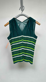 Issey Miyake FETE Sleeveles Pleated Stripe Top