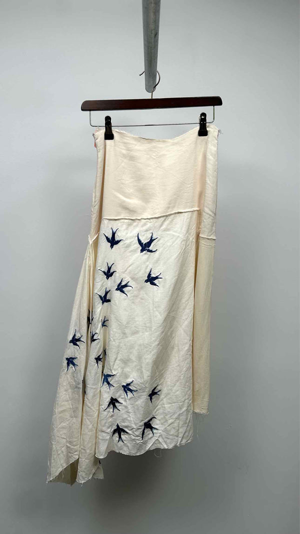 JW Anderson Swallow-embroidered Linen Assymetrical Skirt