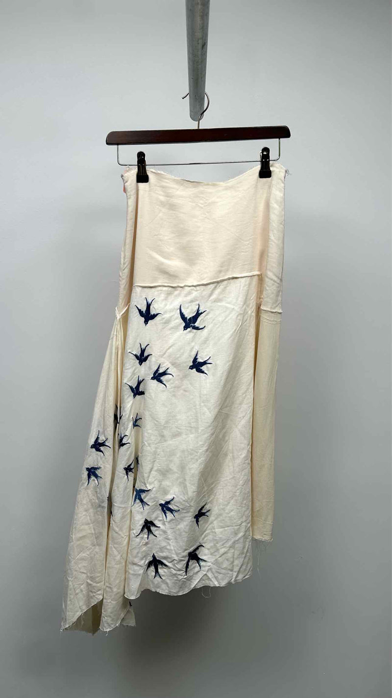 JW Anderson Swallow-embroidered Linen Assymetrical Skirt