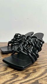 Bottega Veneta Square-Toe Inter-Woven Stretch Heel Sandals