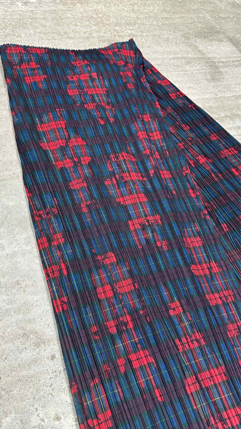 Pleats Please Pleated Plaid Wrap Long Skirt