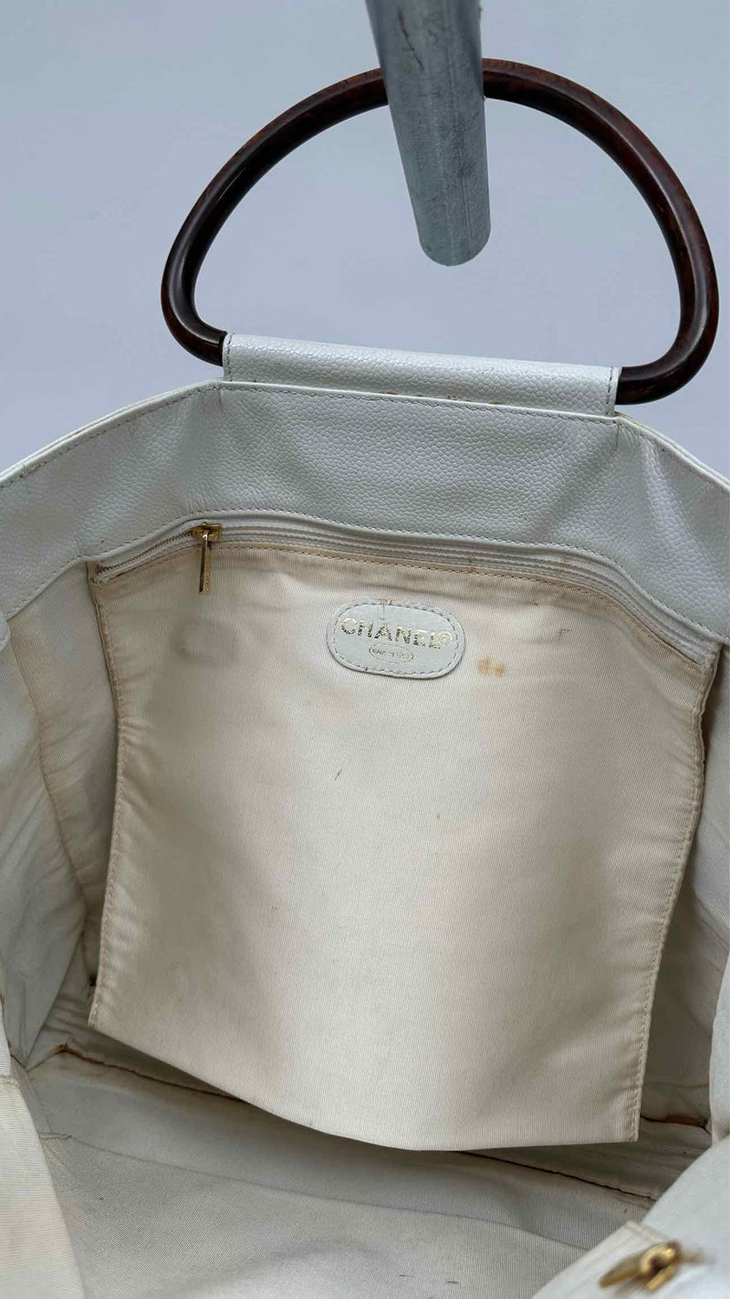 Chanel CC Caviar Wood Tote Bag