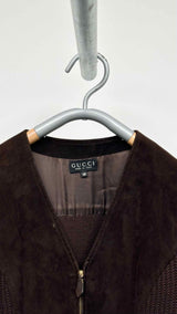 Gucci Suede-hybrid Rib-knit Cardigan