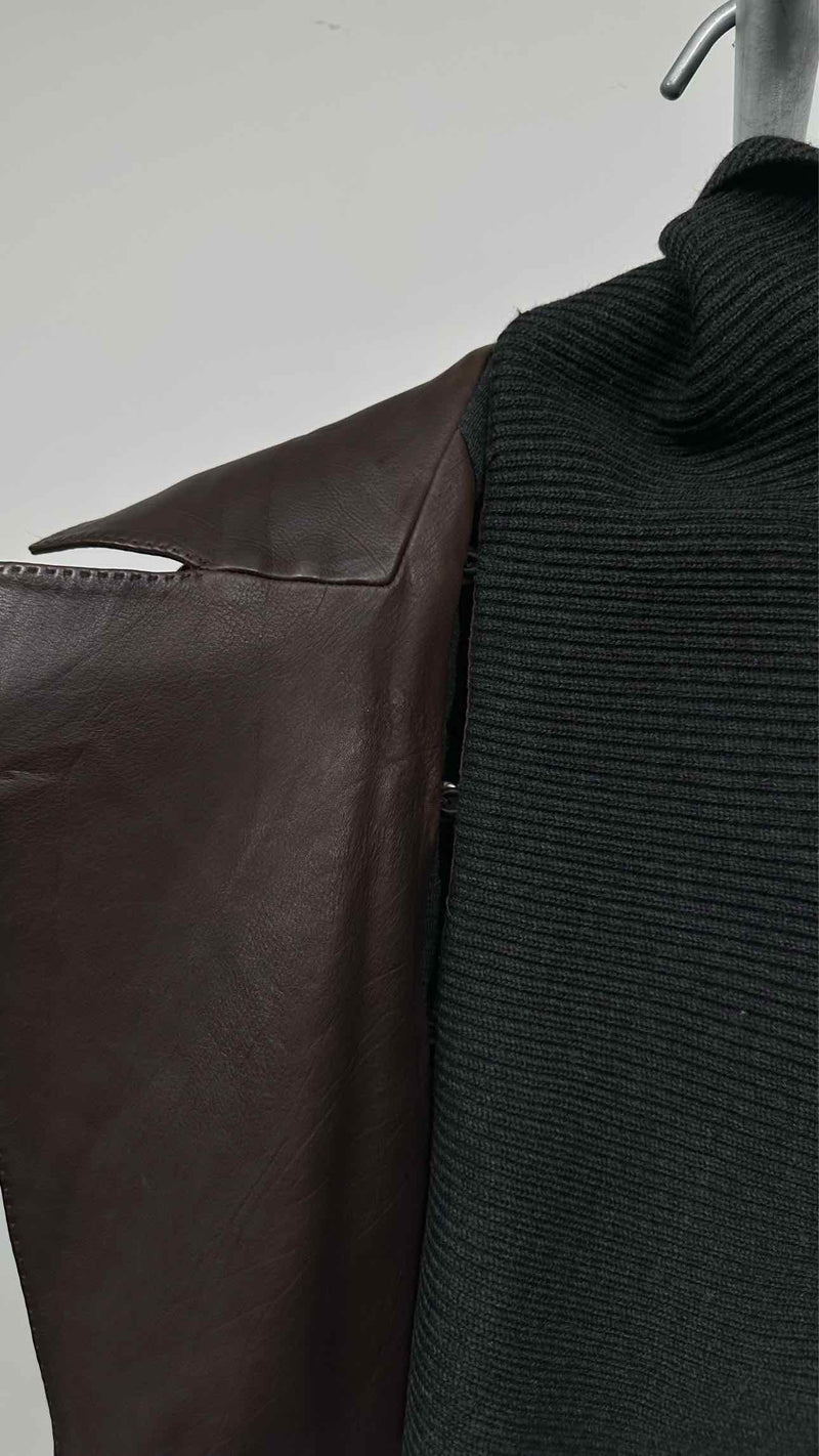 Donna Karan Knit-hybrid Shawl-collar Leather Jacket