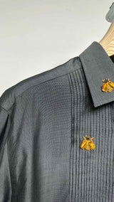 Lanvin Pleated Paneled Bee Embellished Tuxedo Shirt