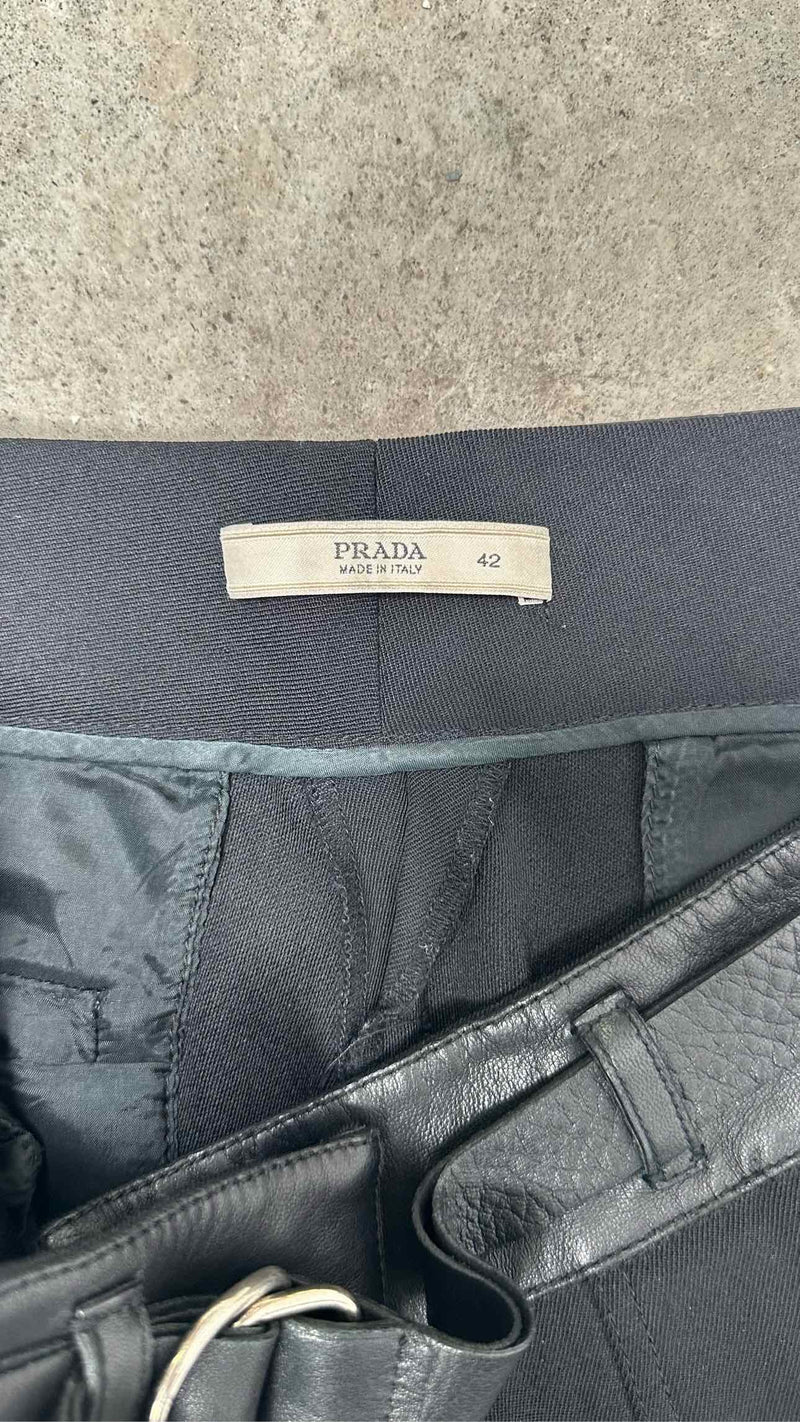 Prada Boot-cut Leather Waist Pants