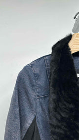 Helmut Lang Fur-collar Dolman Sleeves Hybrit Denim Jacket