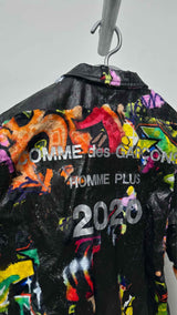 Comme Des Garcons Homme Plus Faux-leather Velvet Hybrid Printed Coach Jacket