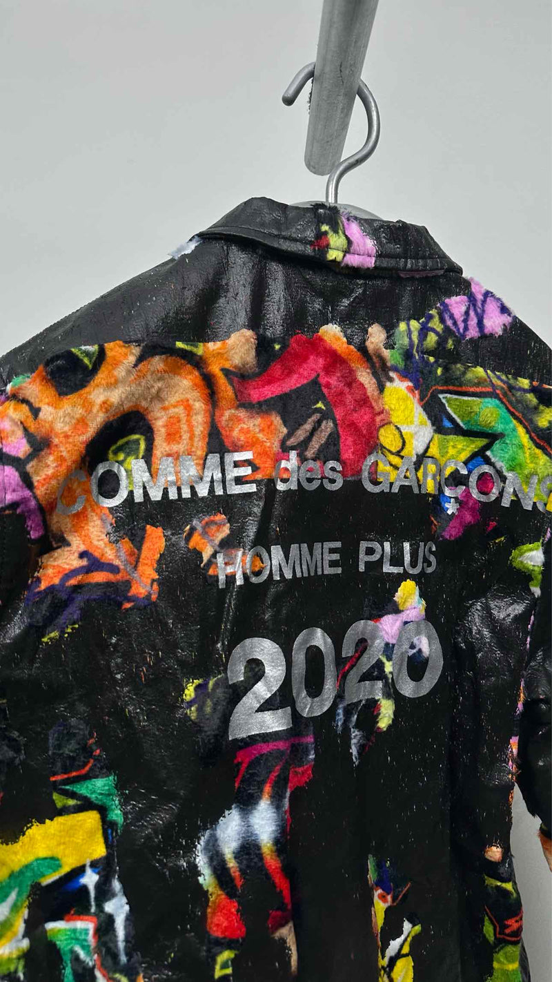 Comme Des Garcons Homme Plus Faux-leather Velvet Hybrid Printed Coach Jacket