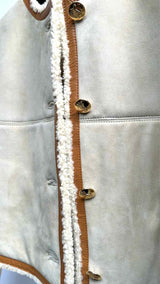 CELINE Metal-button Collarless Shearling Jacket