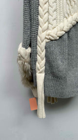 Sacai High-Neck Fur-Sleeve Asymmetrical Zip-Detail Sweater