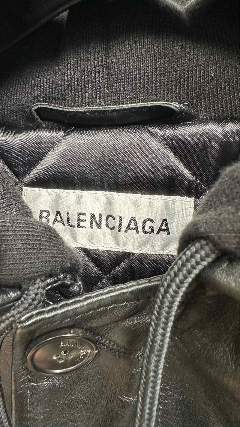 Balenciaga Quilted-lining Hood Layered Leather Coat