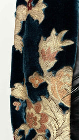 Junya Watanabe Floral-Velvet-Sleeve Reconstructed Faux Leather Jacket