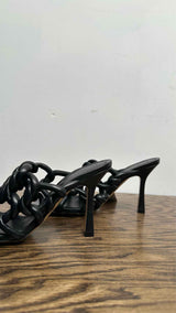 Bottega Veneta Square-Toe Inter-Woven Stretch Heel Sandals