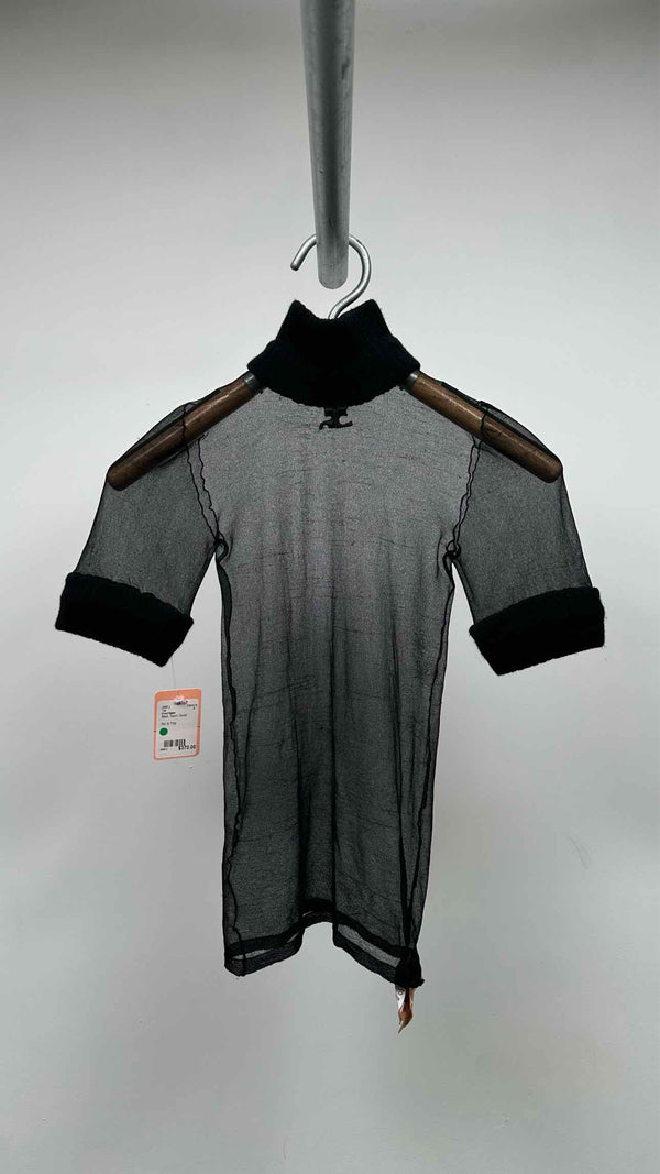 CourrÃ¨ges S/S Knit Hybrid Logo Mesh Top