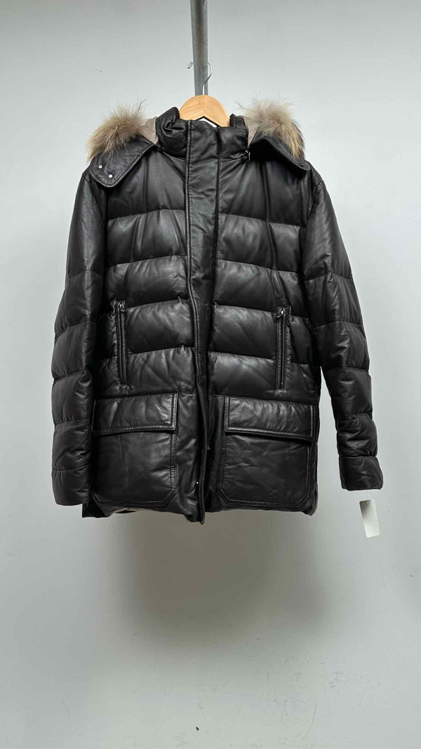 Guibert Fur-hood Leather Down Jacket