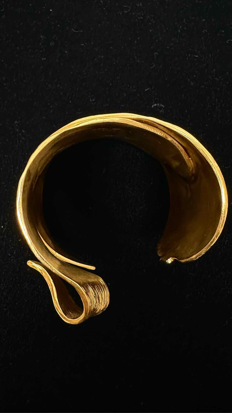 Saint Laurent Leaf Chunky Cuff Brass Bracelet