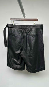 Helmut Lang Belted Leather Wide Shorts