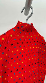 me Issey Miyake L/S Waffle Pleated Printed Mock-neck Top