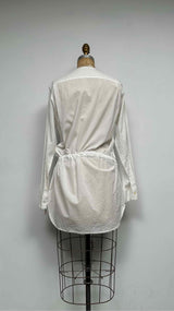Ann Demeulemeester L/S Collarless Belted Crinkled Shirt Dress