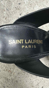 Saint Laurent Oak Suede Block-heel Sandals