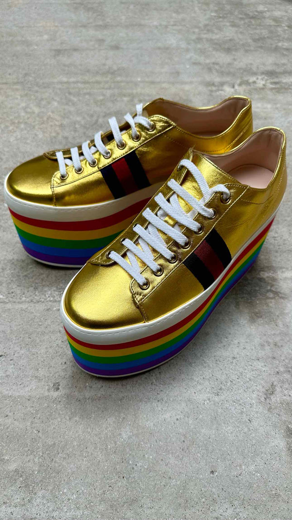 Gucci Peggy Rainbow Platform Sneakers