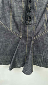 Alaia Back Lace-Up Denim Skirt
