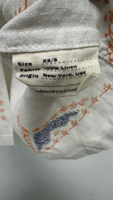 Bode S/S Embroidered Distressed Linen Box Shirt