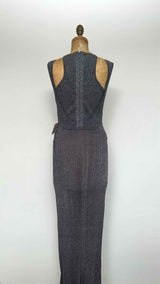 Herve Leger N/S Top-layered Metalic Rib Knit Long Dress