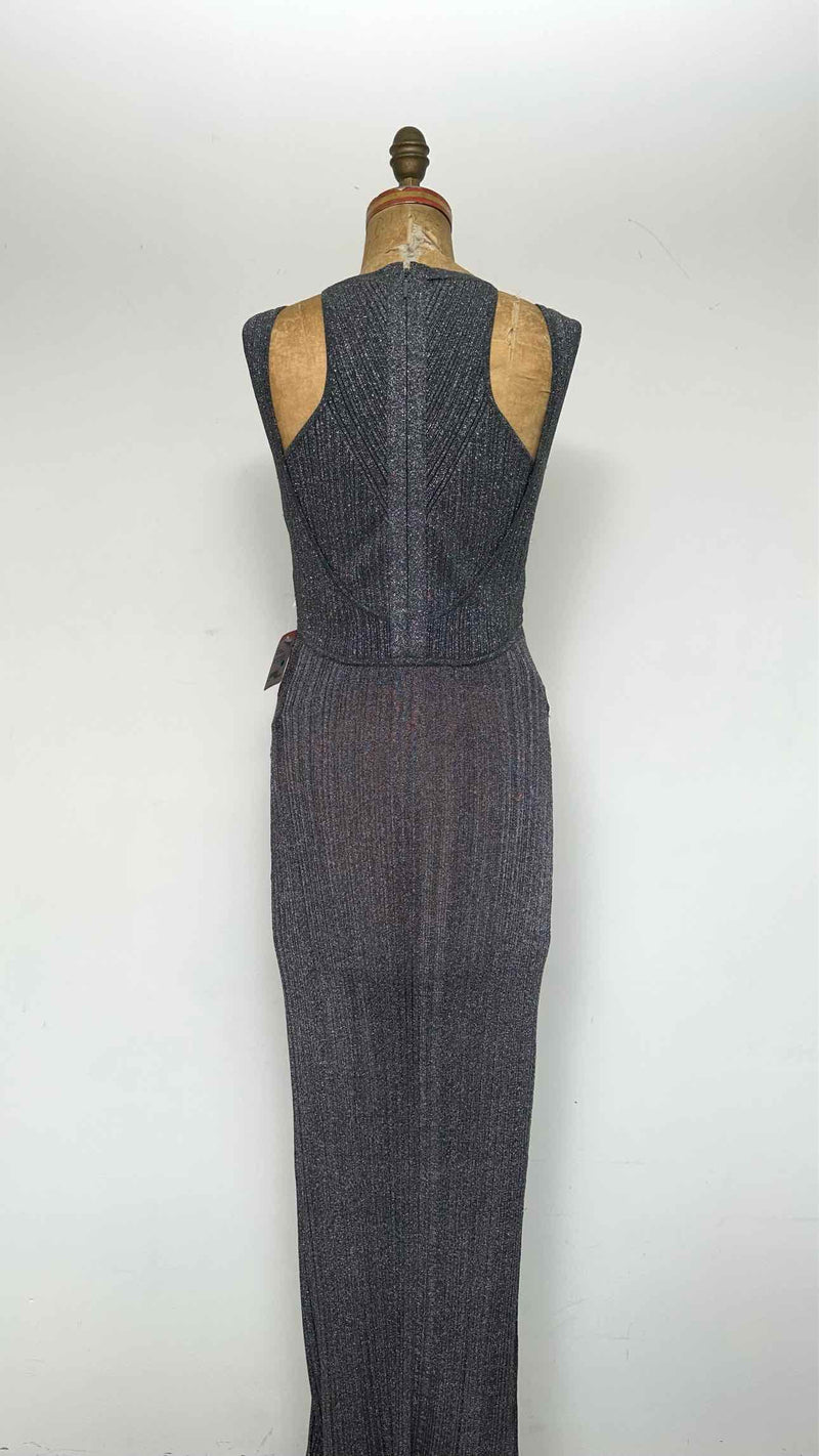 Herve Leger N/S Top-layered Metalic Rib Knit Long Dress