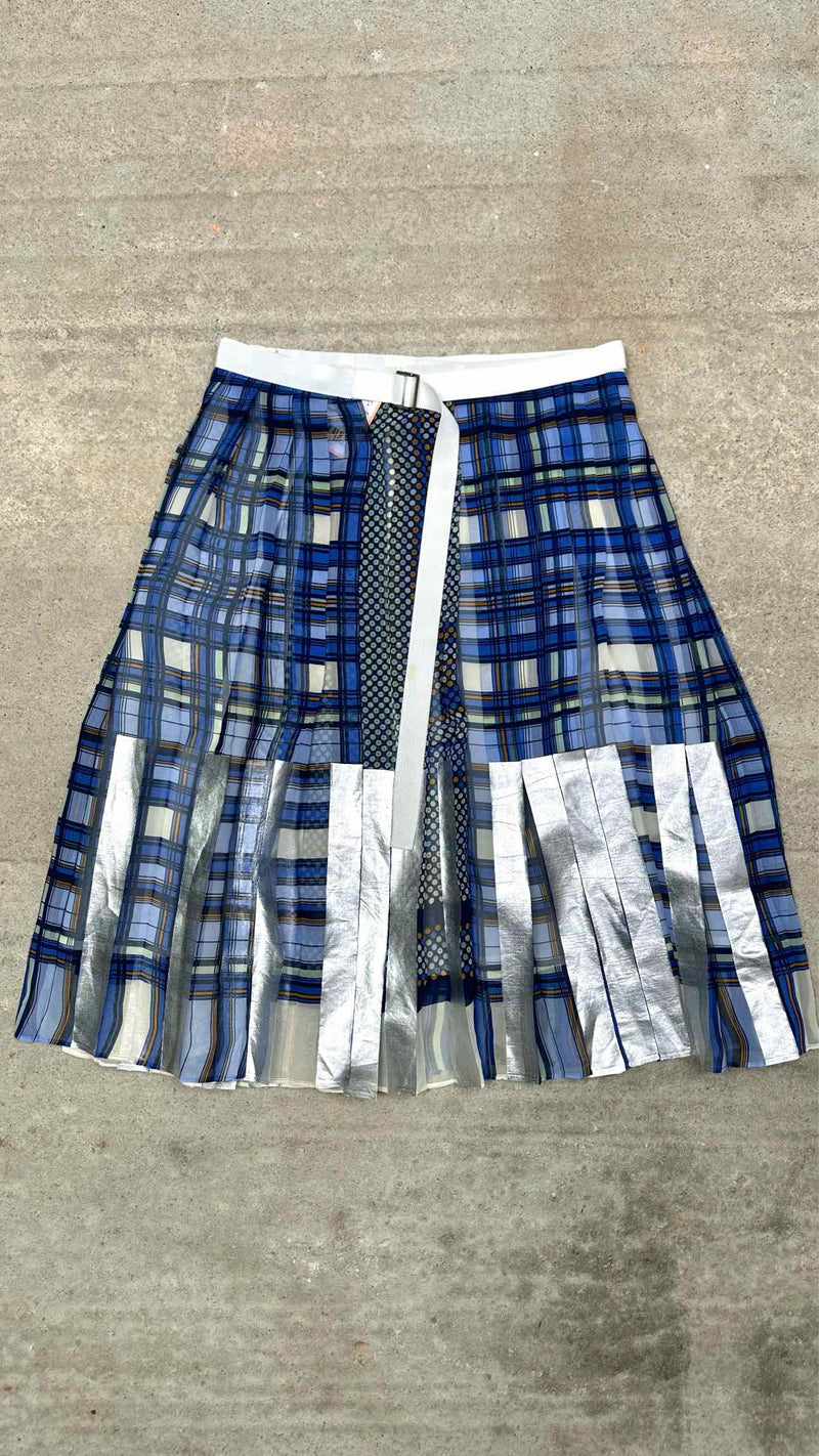 Sacai Pleated Sheer Plaid Wrap Skirt