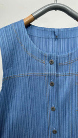 Pleats Please N/S "Cotton Denim" Pleated Jump Suits