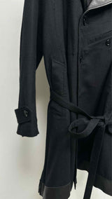 Y's BANG ON Leather Trim Oversized Bottom Side-zip Trench Coat