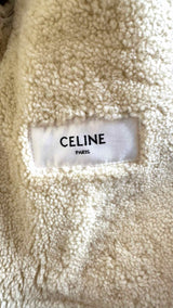 CELINE Metal-button Collarless Shearling Jacket