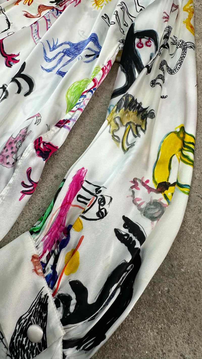 Balenciaga Artist Doodle Graphic Satin Oversized Blouse