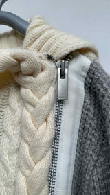 Sacai High-Neck Fur-Sleeve Asymmetrical Zip-Detail Sweater