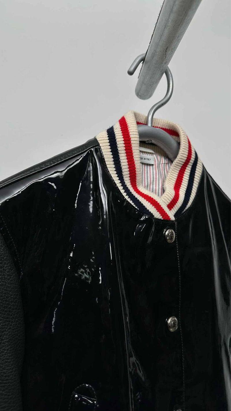 Thom Browne 4-bar 4-bar Patent-body Leather Bomber Jacket