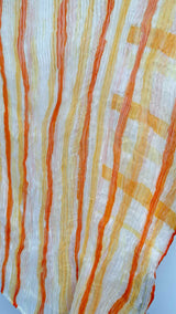 Issey Miyake S/S Pleated Striped Sheer Mock-neck Top